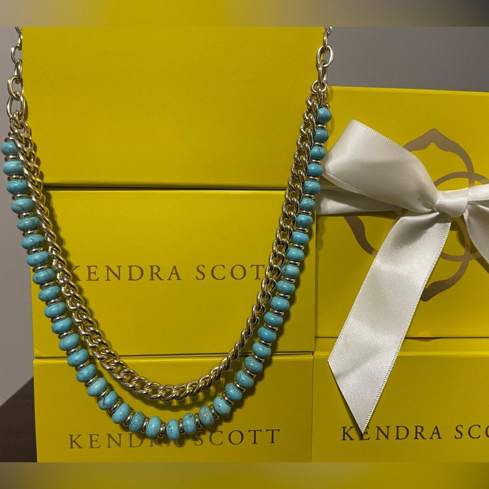 REBECCA MULTI STRAND NECKLACE GOLD VARIEGATED TURQUOISE MAGNESITE